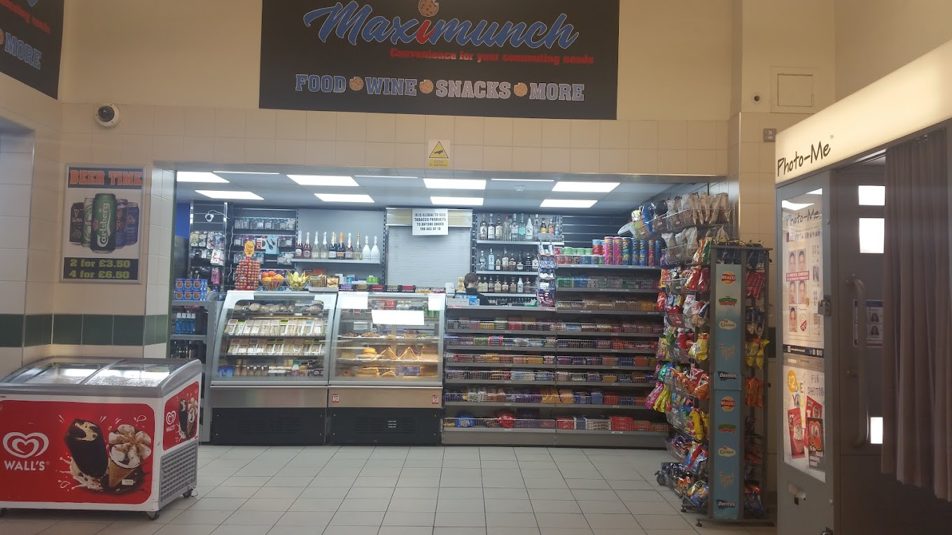 MaxiMunch Horsham store front inside the station